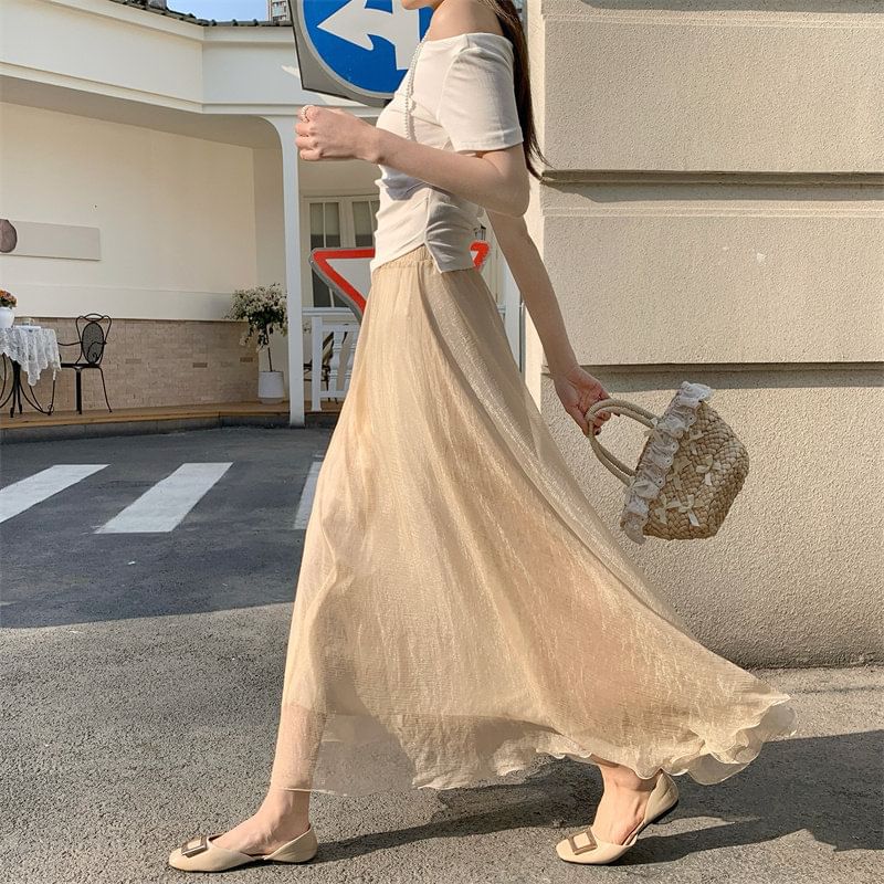 High Waist Plain Maxi A-Line Skirt
