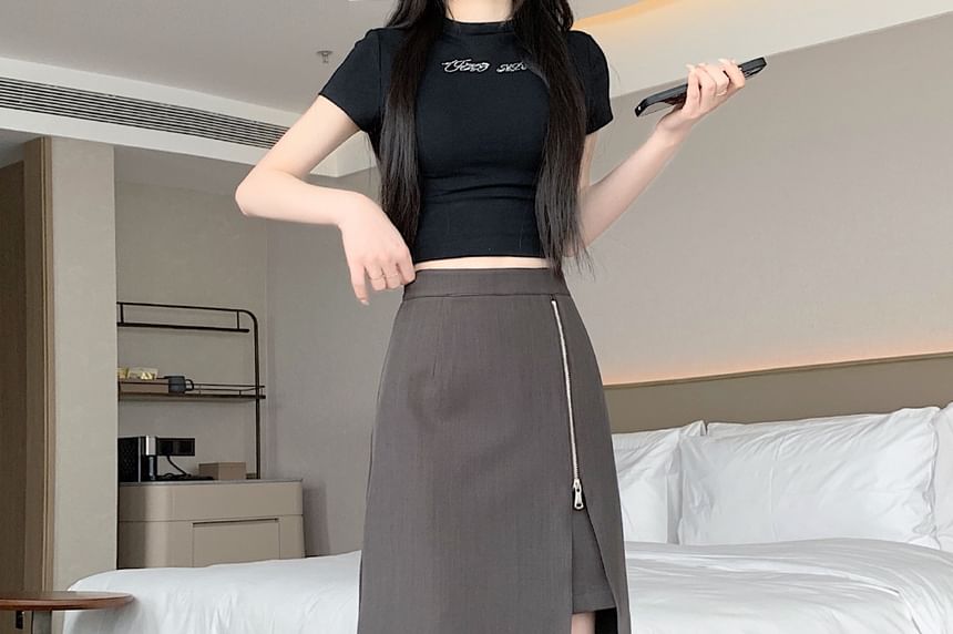 High Waist Plain Side-Slit Maxi A-Line Skirt