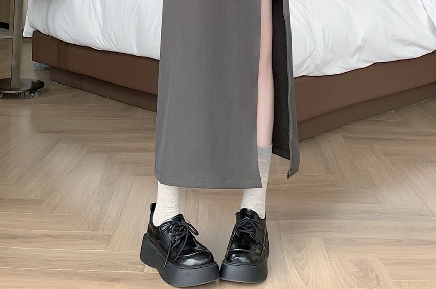 High Waist Plain Side-Slit Maxi A-Line Skirt