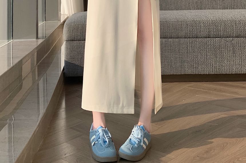 High Waist Plain Side-Slit Maxi A-Line Skirt