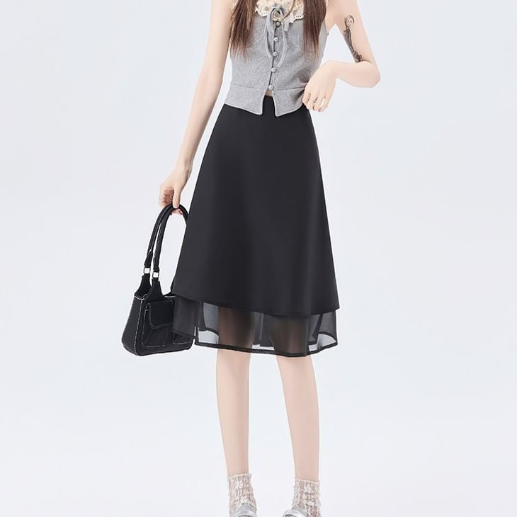 High Waist Plain Satin A-Line Skirt