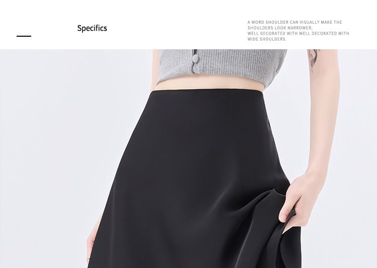 High Waist Plain Satin A-Line Skirt