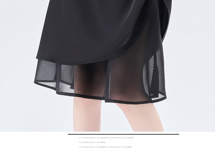 High Waist Plain Satin A-Line Skirt