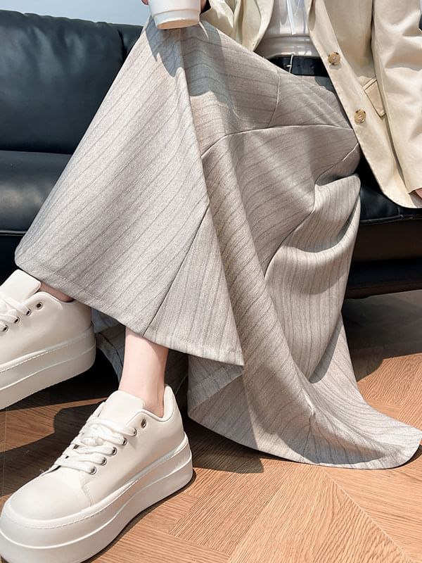 High Waist Striped Midi A-Line Skirt