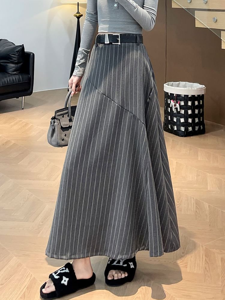 High Waist Striped Midi A-Line Skirt