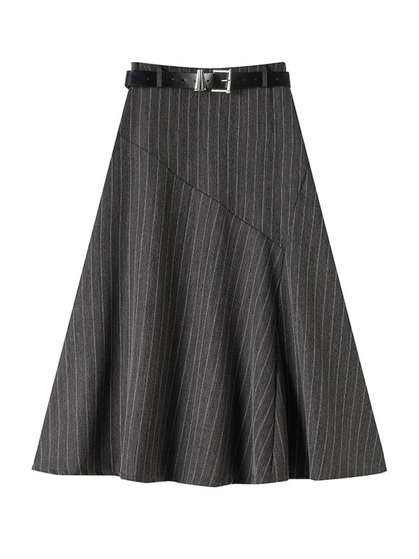 High Waist Striped Midi A-Line Skirt