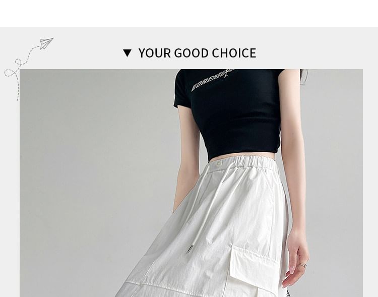 High Waist Plain Back-Slit Pocket Detail Midi Straight Skirt