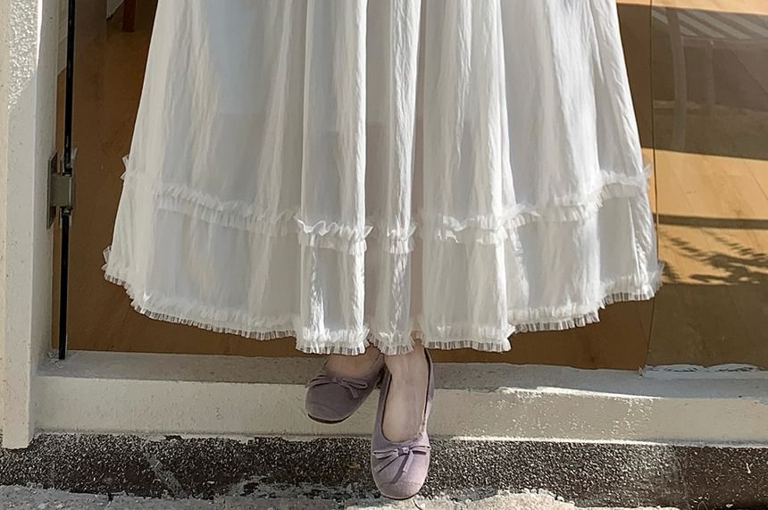 High Waist Plain Ruffle Maxi A-Line Skirt