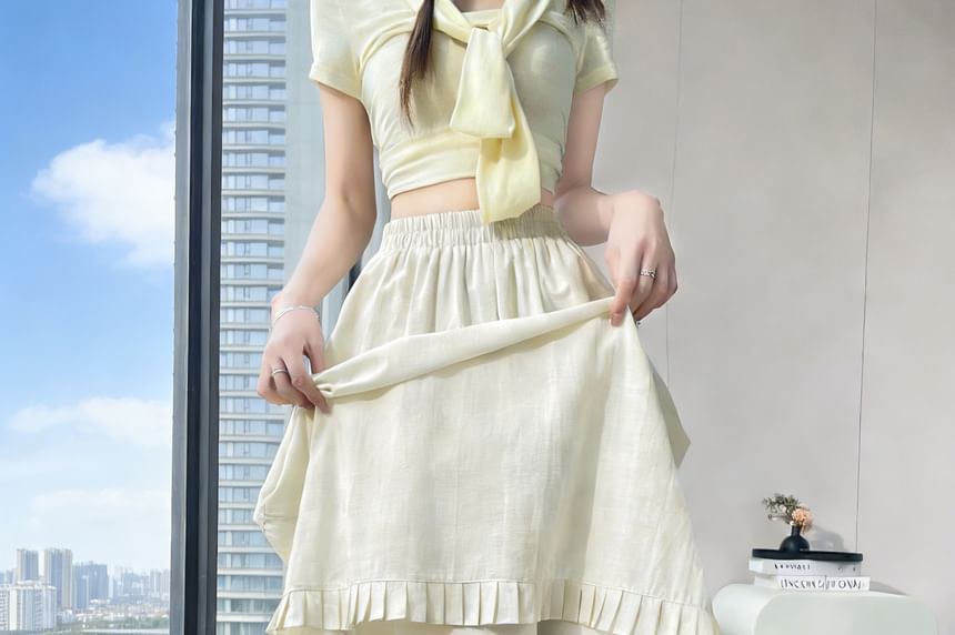 High Waist Plain Pleated Panel Maxi A-Line Skirt