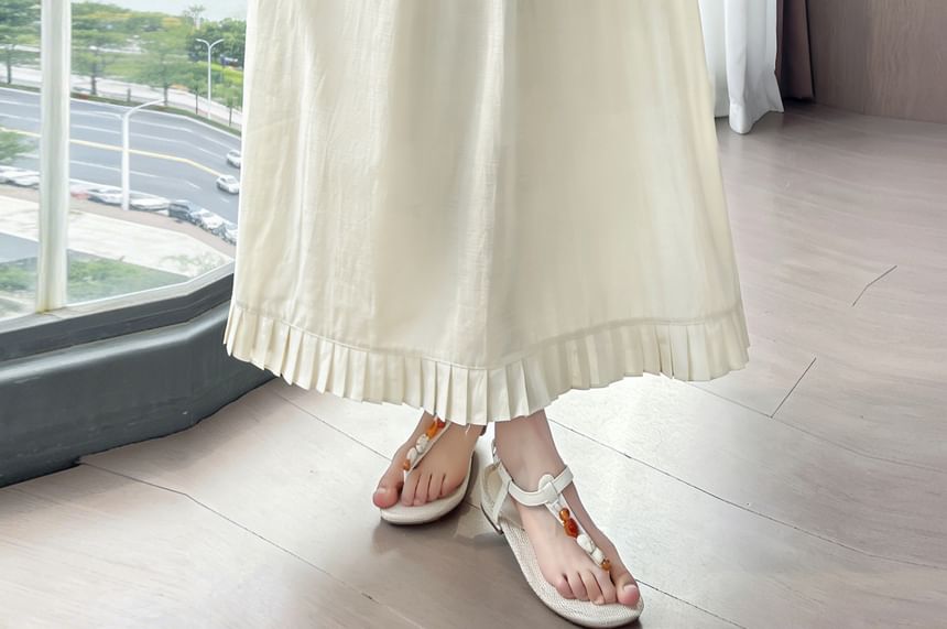 High Waist Plain Pleated Panel Maxi A-Line Skirt