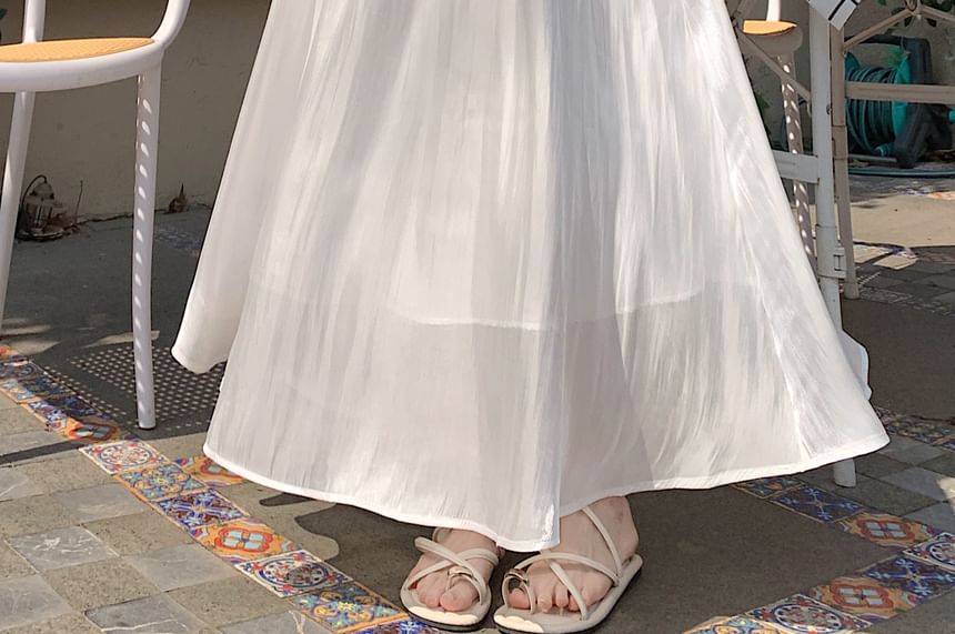 High Waist Plain Mesh Maxi A-Line Skirt