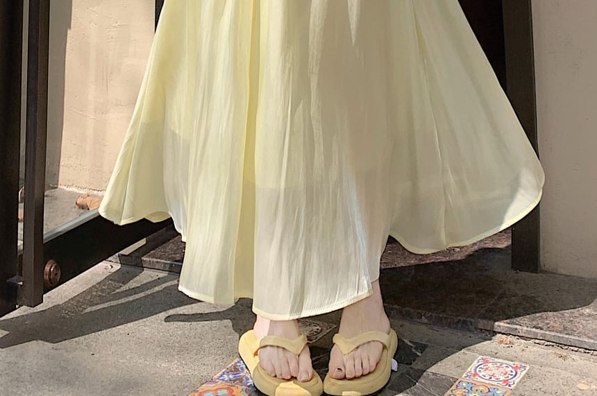 High Waist Plain Mesh Maxi A-Line Skirt