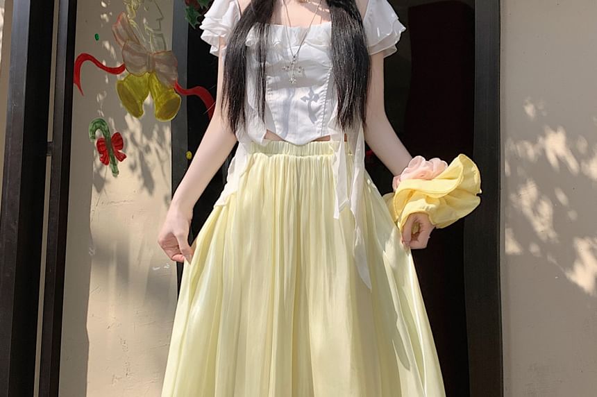 High Waist Plain Mesh Maxi A-Line Skirt