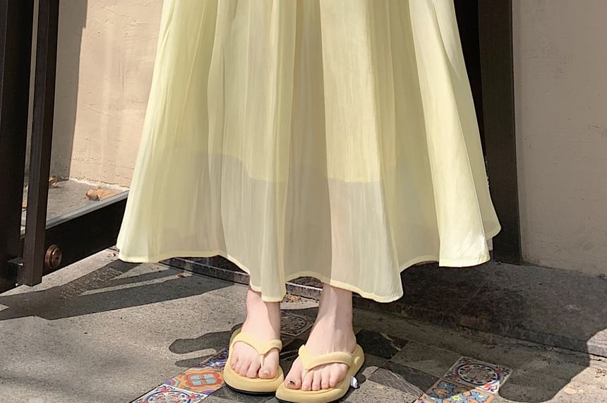 High Waist Plain Mesh Maxi A-Line Skirt