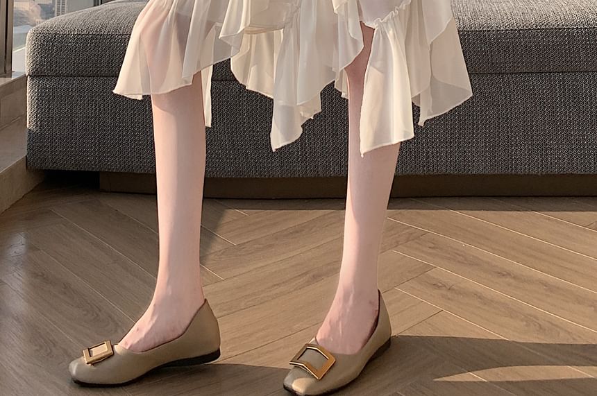 Elastic Waist Plain Ruffle Panel Asymmetrical Midi A-Line Skirt