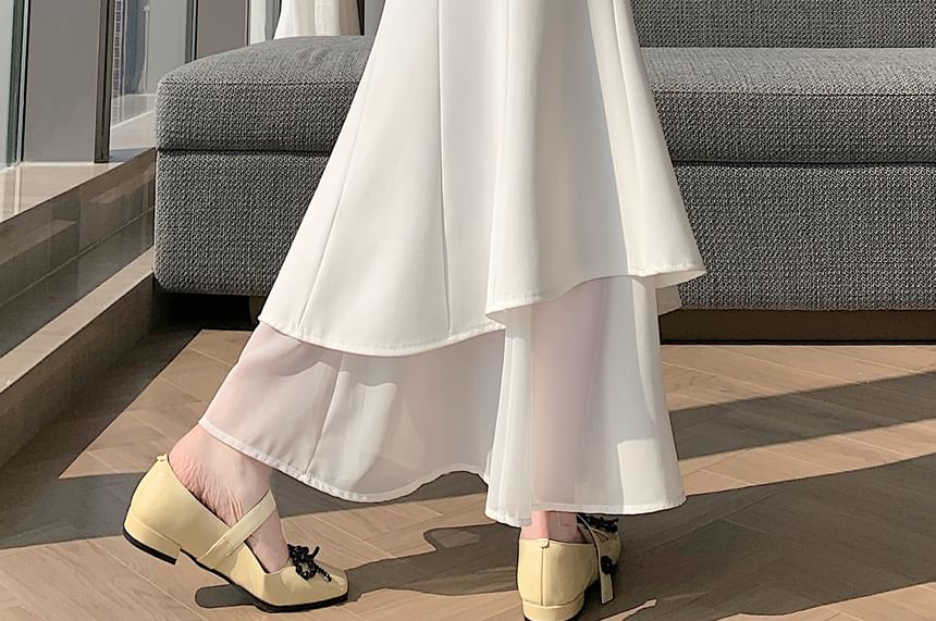 High Waist Plain Layered Panel Mesh Maxi Mermaid Skirt