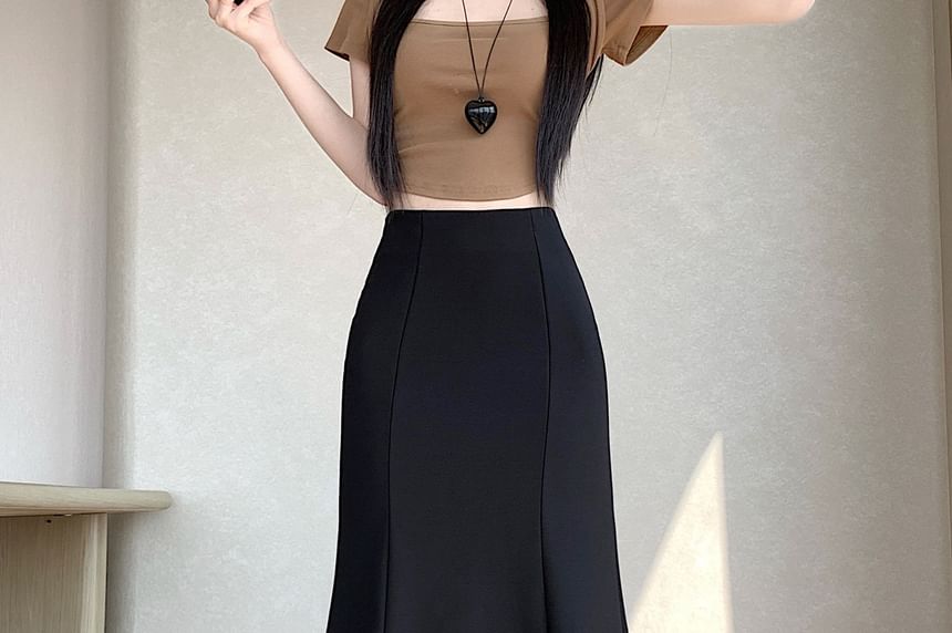 High Waist Plain Layered Panel Mesh Maxi Mermaid Skirt
