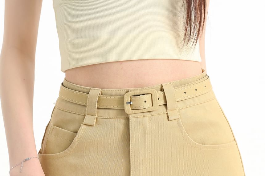 Set: High Waist Plain Mini Pencil Skirt + Belt