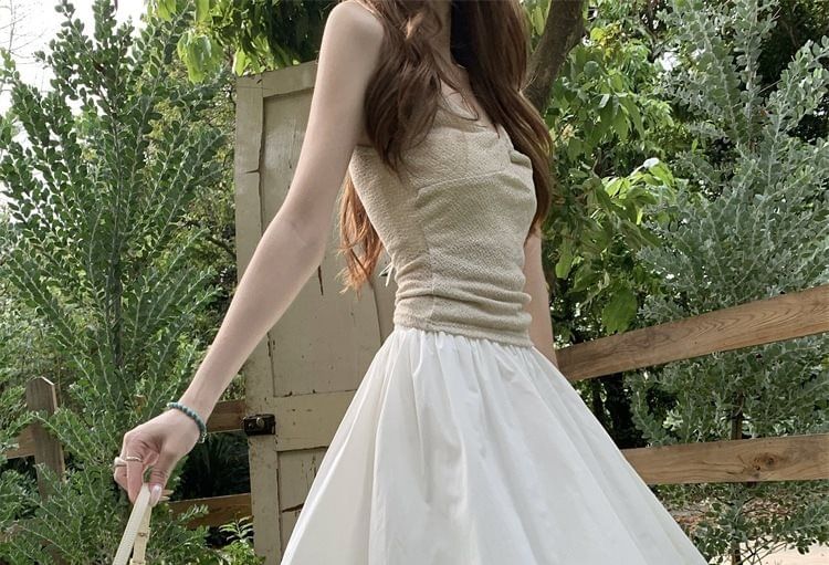 High Waist Plain Midi A-Line Skirt