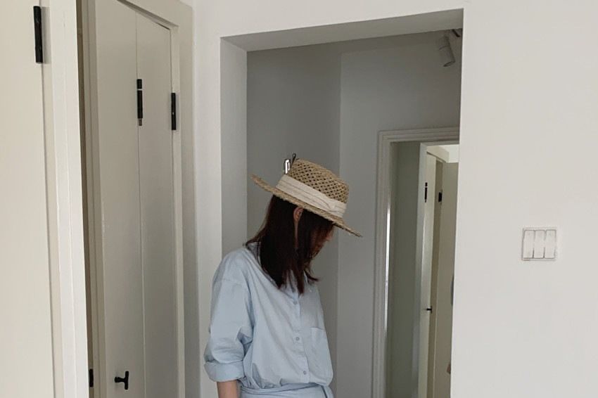 Set: Long-Sleeve Plain Shirt + High Waist Maxi Skirt