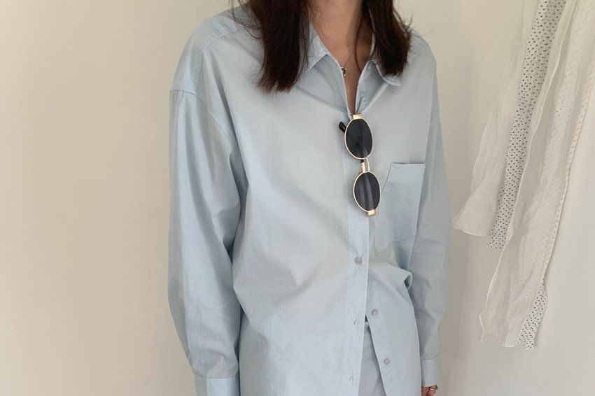 Set: Long-Sleeve Plain Shirt + High Waist Maxi Skirt