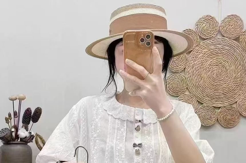 Short-Sleeve Button-Up Lace Shirt