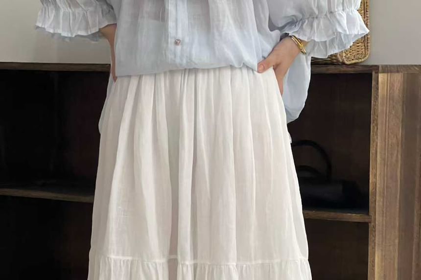 High Waist Lace Panel Maxi A-Line Skirt