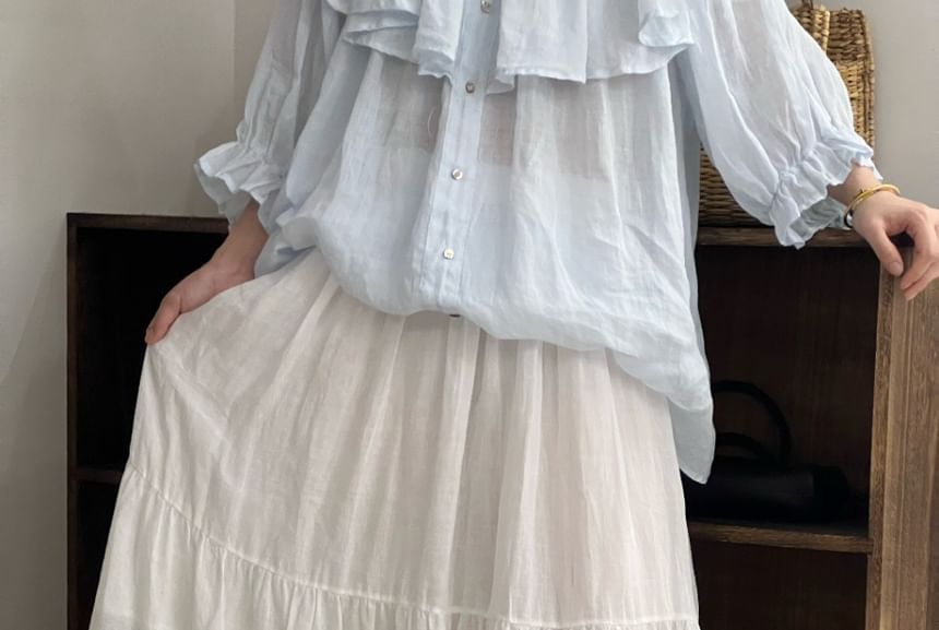 High Waist Lace Panel Maxi A-Line Skirt