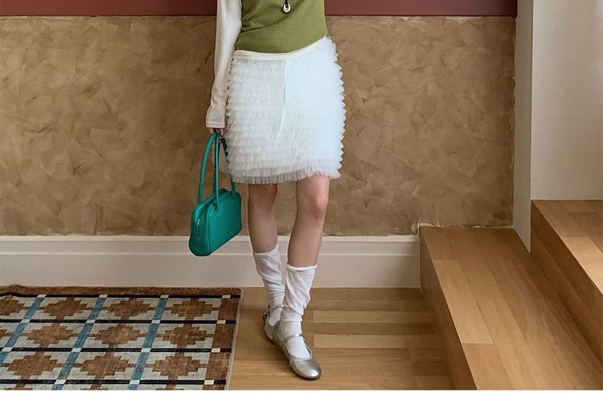 Mid Rise Ruffle Trim Mini A-Line Skirt