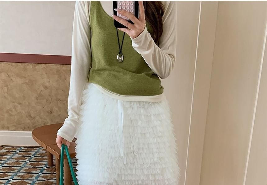 Mid Rise Ruffle Trim Mini A-Line Skirt