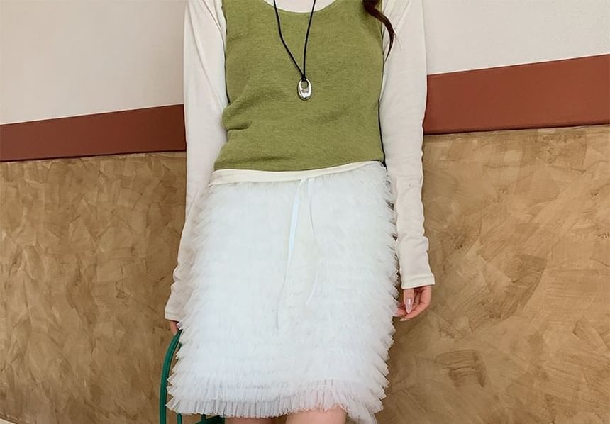 Mid Rise Ruffle Trim Mini A-Line Skirt