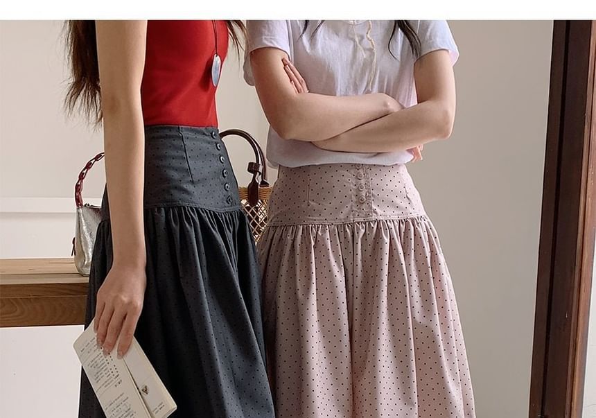 Mid Rise Dotted Ruched A-Line Skirt