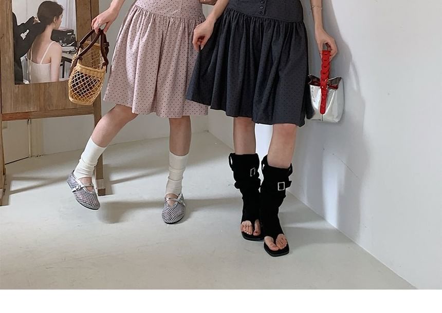 Mid Rise Dotted Ruched A-Line Skirt