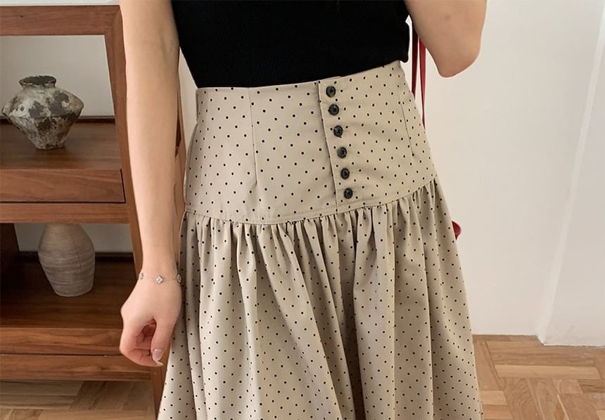 Mid Rise Dotted Ruched A-Line Skirt