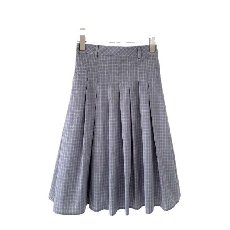 High Waist Plaid Pleated Midi A-Line Skirt