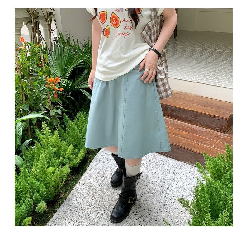 Mid Waist Plain A-Line Skirt