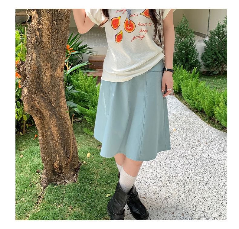 Mid Waist Plain A-Line Skirt