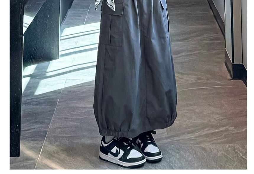 High Waist Cargo Plain Maxi A-Line Skirt