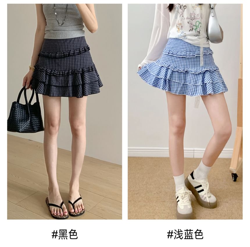 Mid Waist Plaid Mini A-Line Skirt