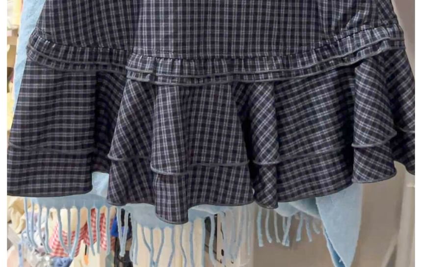 Mid Waist Plaid Mini A-Line Skirt