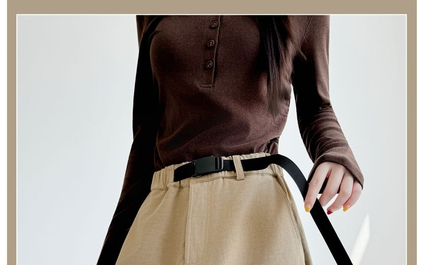 Mid Waist Plain Midi A-Line Skirt