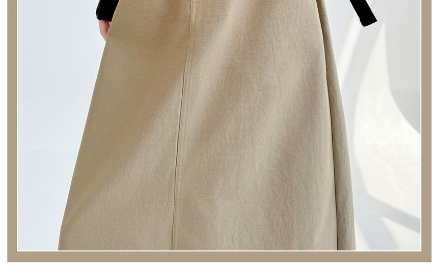 Mid Waist Plain Midi A-Line Skirt
