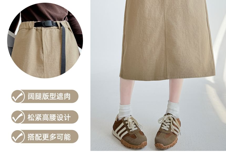 Mid Waist Plain Midi A-Line Skirt