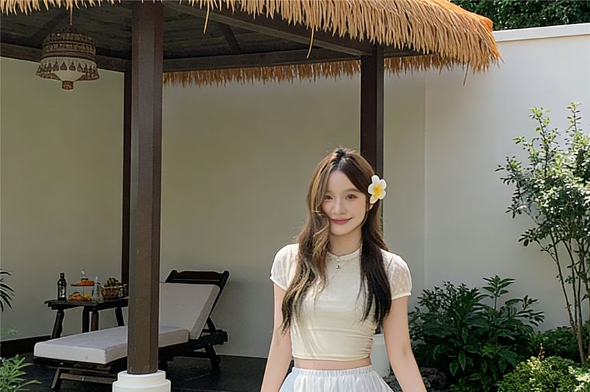 Mid Waist Lace Trim Mini Tiered Skirt