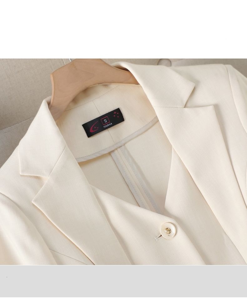 3/4-Sleeve Button-Up Plain Blazer / Mini Pencil Skirt / Tapered Dress Pants / Set