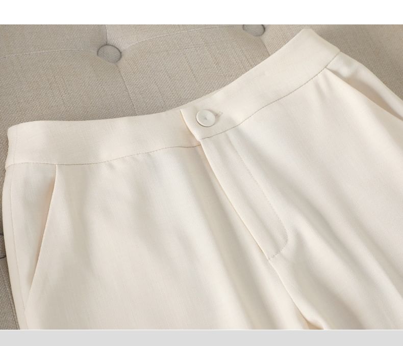 3/4-Sleeve Button-Up Plain Blazer / Mini Pencil Skirt / Tapered Dress Pants / Set