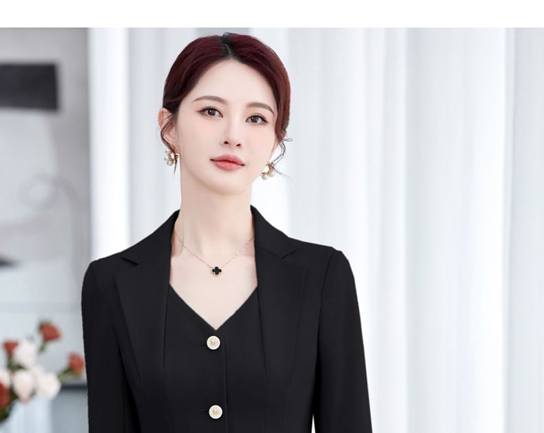 3/4-Sleeve Button-Up Plain Blazer / Mini Pencil Skirt / Tapered Dress Pants / Set