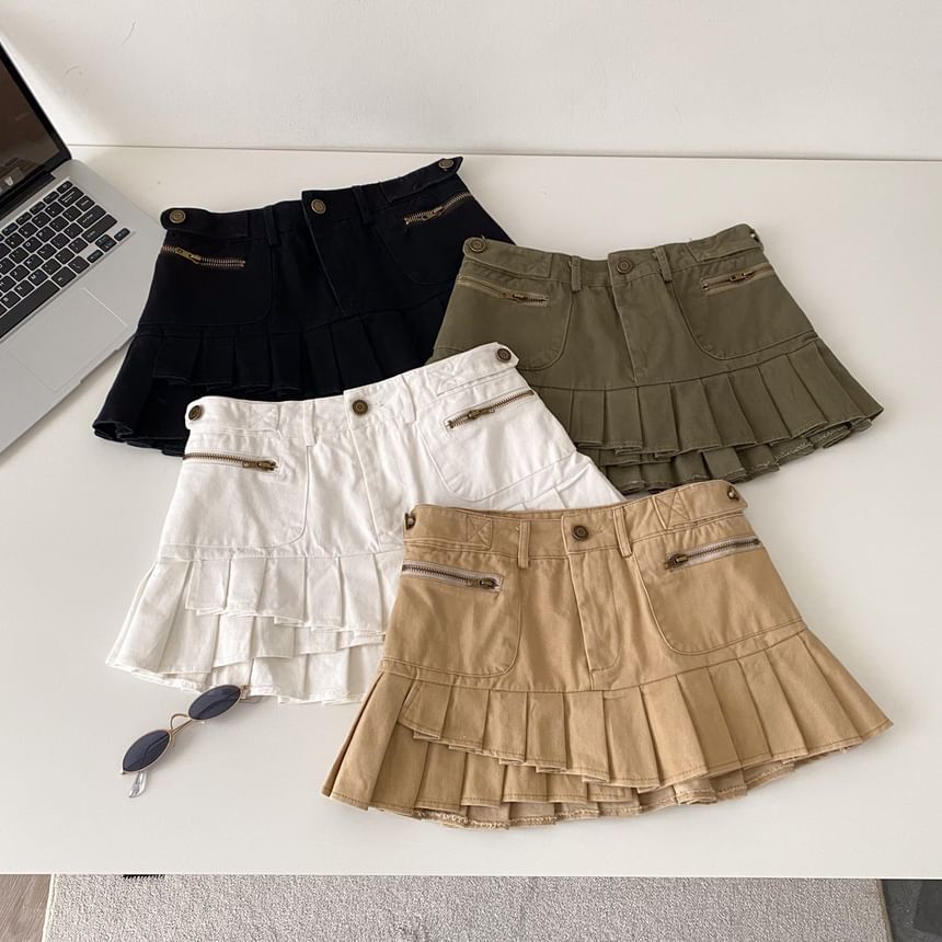 Mid Rise Plain Ruffle Mini A-Line Skirt