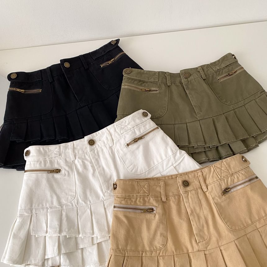 Mid Rise Plain Ruffle Mini A-Line Skirt
