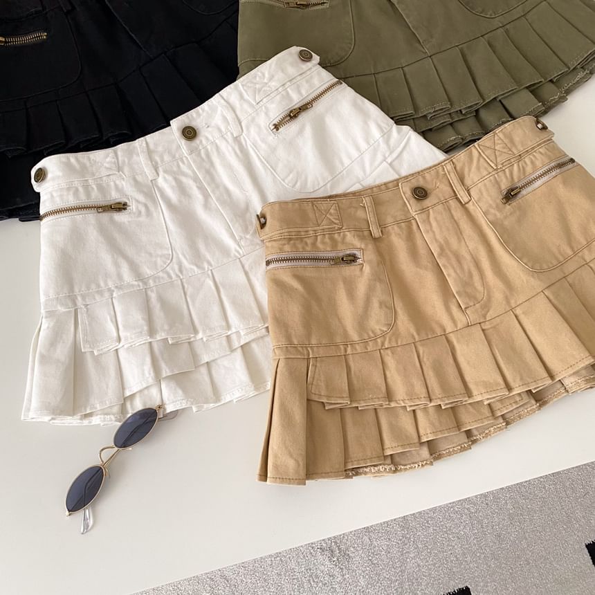Mid Rise Plain Ruffle Mini A-Line Skirt